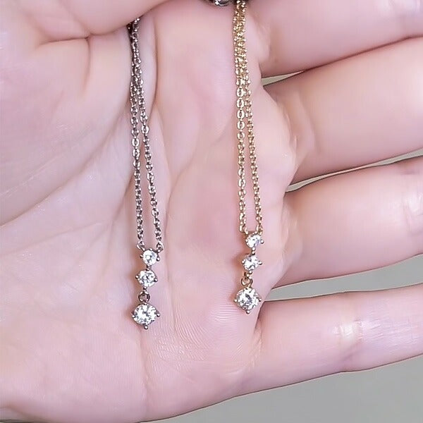 磁器ネックレス スリーストーン ゴールド